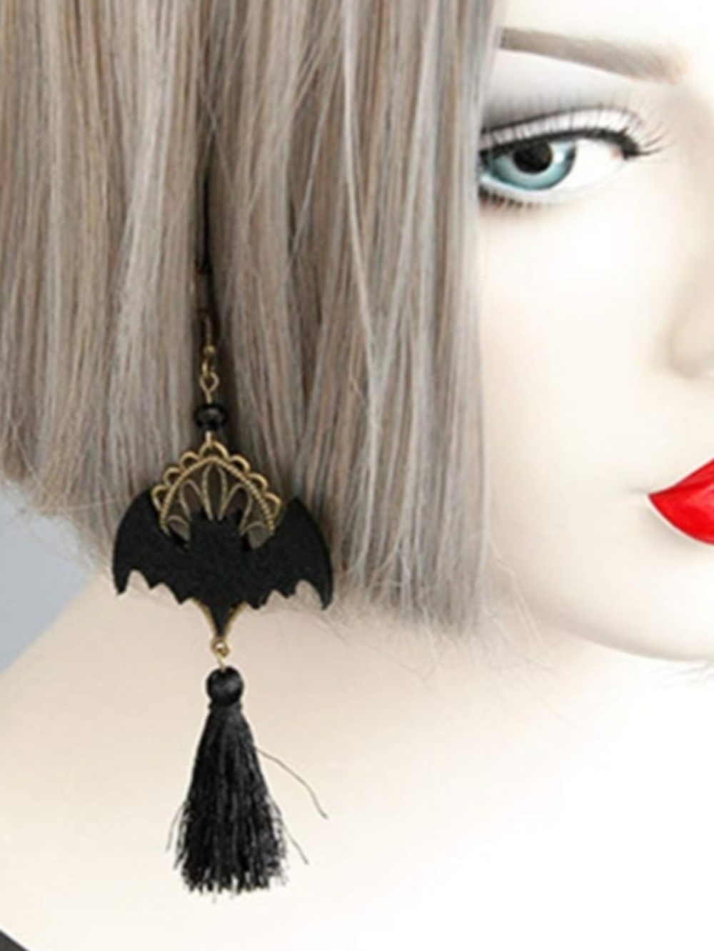 Bronze French Wire Black Bat Tassel Drop Earrings NWT - Picture 4 of 5